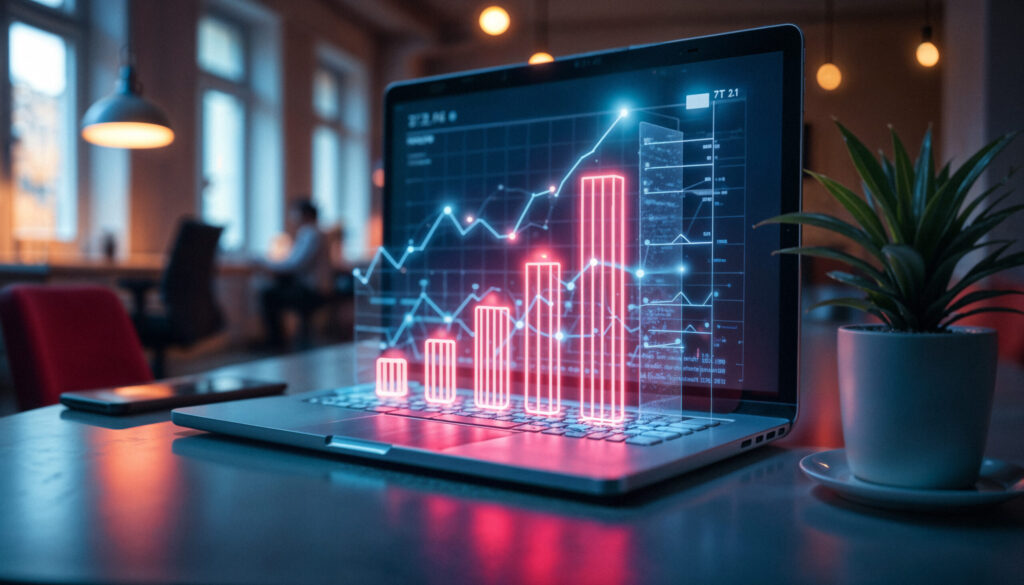 laptop com grafico mostrando o progresso dos negocios